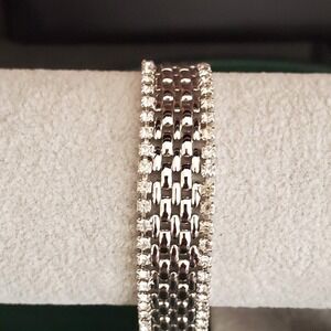 Vintage KJL‎ Kenneth J Lane Silver Tone Basket Weave Crystal Edge Bracelet